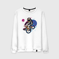 Свитшот хлопковый мужской Космонавт на велосипеде, цвет: белый