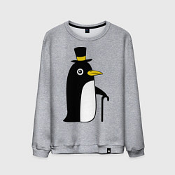Свитшот хлопковый мужской Пингвин в шляпе, цвет: меланж