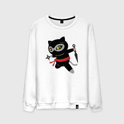 Свитшот хлопковый мужской Ninja Cat, цвет: белый