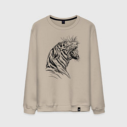 Свитшот хлопковый мужской Чёрно белый рисунок тигра, цвет: миндальный