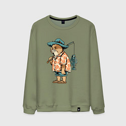 Свитшот хлопковый мужской Кот рыбак, цвет: авокадо