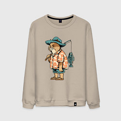 Свитшот хлопковый мужской Кот рыбак, цвет: миндальный