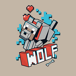 Свитшот хлопковый мужской Майнкрафт Волк, Minecraft Wolf, цвет: миндальный — фото 2
