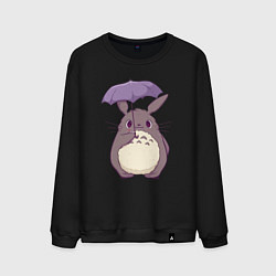 Свитшот хлопковый мужской Кавайный Тоторо с зонтиком, цвет: черный