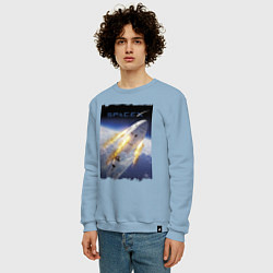 Свитшот хлопковый мужской Путешествие к звёздам, Space X, цвет: мягкое небо — фото 2