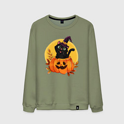 Свитшот хлопковый мужской Кот волшебник, цвет: авокадо