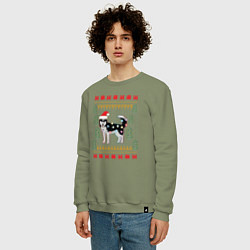 Свитшот хлопковый мужской Рождественский свитер Хаски, цвет: авокадо — фото 2