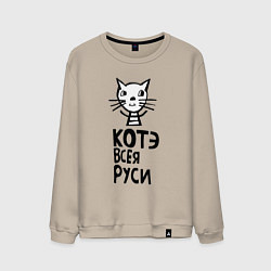 Свитшот хлопковый мужской Кот в полоску 01, цвет: миндальный