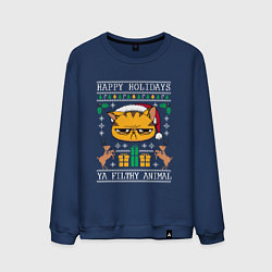 Свитшот хлопковый мужской Christmas Cat, цвет: тёмно-синий