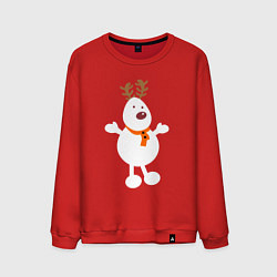 Свитшот хлопковый мужской Олень снеговик 01, цвет: красный