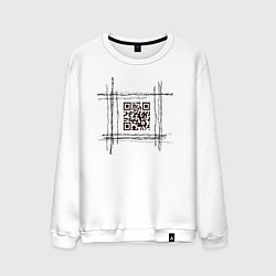 Свитшот хлопковый мужской QR за колючкой, цвет: белый