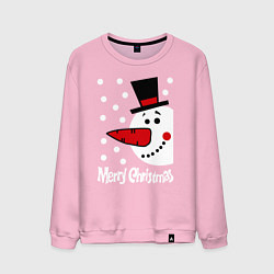 Свитшот хлопковый мужской Merry Christmas: снеговик в шляпе, цвет: светло-розовый