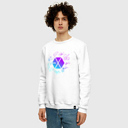 Свитшот хлопковый мужской EXO BAND NEON LOGO АВТОГРАФЫ, цвет: белый — фото 2