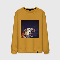 Свитшот хлопковый мужской Tiger 2022 рычит в темноте, цвет: горчичный