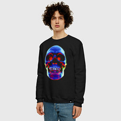 Свитшот хлопковый мужской Cool neon skull, цвет: черный — фото 2