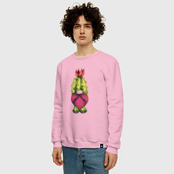 Свитшот хлопковый мужской Забавный гном - кактус, цвет: светло-розовый — фото 2