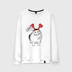 Свитшот хлопковый мужской Кот Бендер Мем Love, цвет: белый