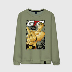 Свитшот хлопковый мужской Onizuka fuck pow, цвет: авокадо