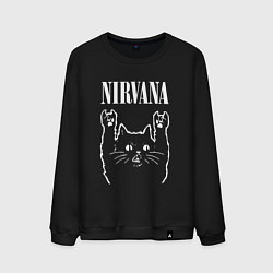 Свитшот хлопковый мужской Nirvana Rock Cat, НИРВАНА, цвет: черный