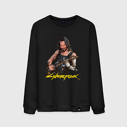 Свитшот хлопковый мужской Джонни Cyberpunk2077 Johnny с гитарой, цвет: черный
