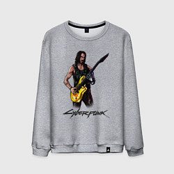 Свитшот хлопковый мужской Cyberpunk 2077 Johnny гитарист, цвет: меланж
