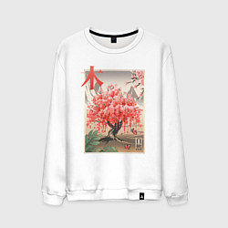 Свитшот хлопковый мужской Цветущая Сакура Япония, цвет: белый
