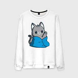 Свитшот хлопковый мужской Кот в одеяле, цвет: белый