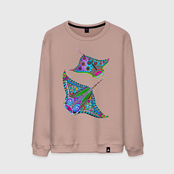 Свитшот хлопковый мужской Скаты с психоделической раскраской, цвет: пыльно-розовый
