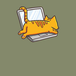 Свитшот хлопковый мужской Котик лежит на ноутбуке, цвет: авокадо — фото 2