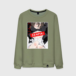 Свитшот хлопковый мужской Девушка и надпись Senpai Ahegao, цвет: авокадо