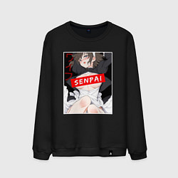 Свитшот хлопковый мужской Девушка и надпись Senpai Ahegao, цвет: черный