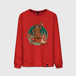 Свитшот хлопковый мужской Винтажный енот на отдыхе Camping Raccoon, цвет: красный