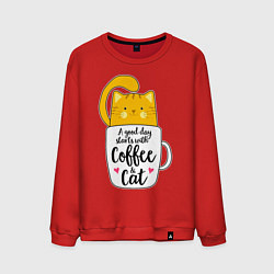 Свитшот хлопковый мужской Хорошее утро начинается с кофе и кошек, цвет: красный