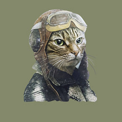 Свитшот хлопковый мужской Кот - пилот The pilot Cat, цвет: авокадо — фото 2