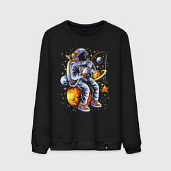 Свитшот хлопковый мужской Космонавт, сидящий на луне с удочкой An astronaut, цвет: черный