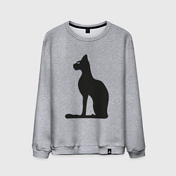 Свитшот хлопковый мужской Силуэт черной кошки, Египетская богиня Бастет, цвет: меланж