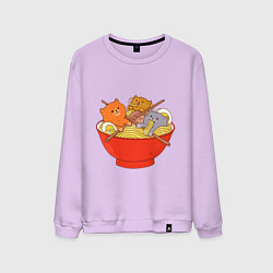 Свитшот хлопковый мужской THREE CATS EATING NOODLES, цвет: лаванда