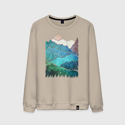 Свитшот хлопковый мужской Большие горы и маленький медведь, цвет: миндальный