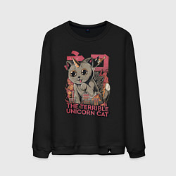 Свитшот хлопковый мужской Unicorn cat japanese, цвет: черный