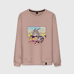 Свитшот хлопковый мужской Тоторо на котобусе, цвет: пыльно-розовый