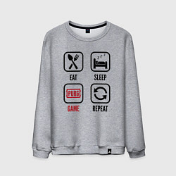Свитшот хлопковый мужской Eat Sleep PUBG Repeat, цвет: меланж