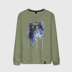 Свитшот хлопковый мужской Прикольная сова в акварельном рисунке, цвет: авокадо