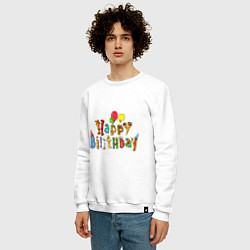 Свитшот хлопковый мужской Happy birthday greetings, цвет: белый — фото 2