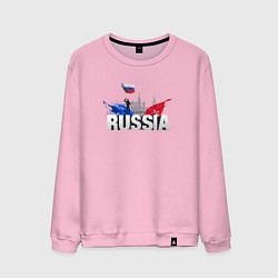 Свитшот хлопковый мужской Russia объемный текст, цвет: светло-розовый