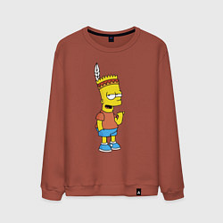 Свитшот хлопковый мужской Барт Симпсон - индеец, цвет: кирпичный