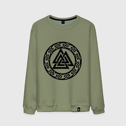 Свитшот хлопковый мужской Валькнут - символ Одина, цвет: авокадо