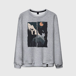Свитшот хлопковый мужской Оранжевая луна и дикий альпинизм, цвет: меланж