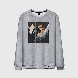 Свитшот хлопковый мужской Оранжевая луна и лисёнок, цвет: меланж