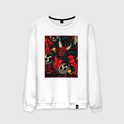 Свитшот хлопковый мужской Японский Бог Райдзин - Traditional Japanese Art, цвет: белый