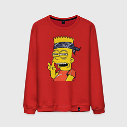 Свитшот хлопковый мужской Барт Симпсон - жест двумя пальцами, цвет: красный